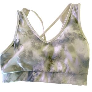 AVIA Tie Dye Sports Bra Gray And White Crisscross Straps Removable Pads Size S
